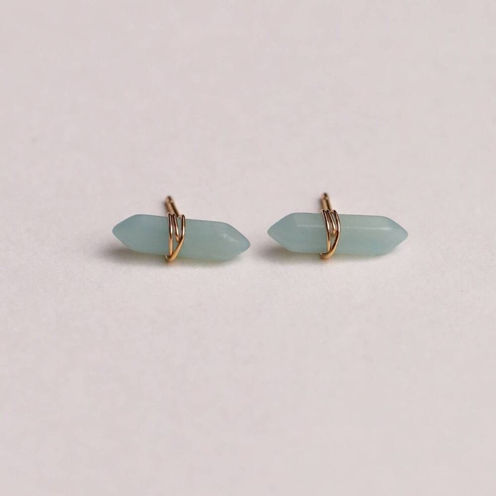 NEW ANTHROPOLOGIE 18kt Gold Mint Amazonite Stone Natural Gemstone Stud Earring